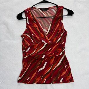 BCBG Y2K Women's Abstract Stripe Ruched V-Neck Sleeveless Top Size S Retro